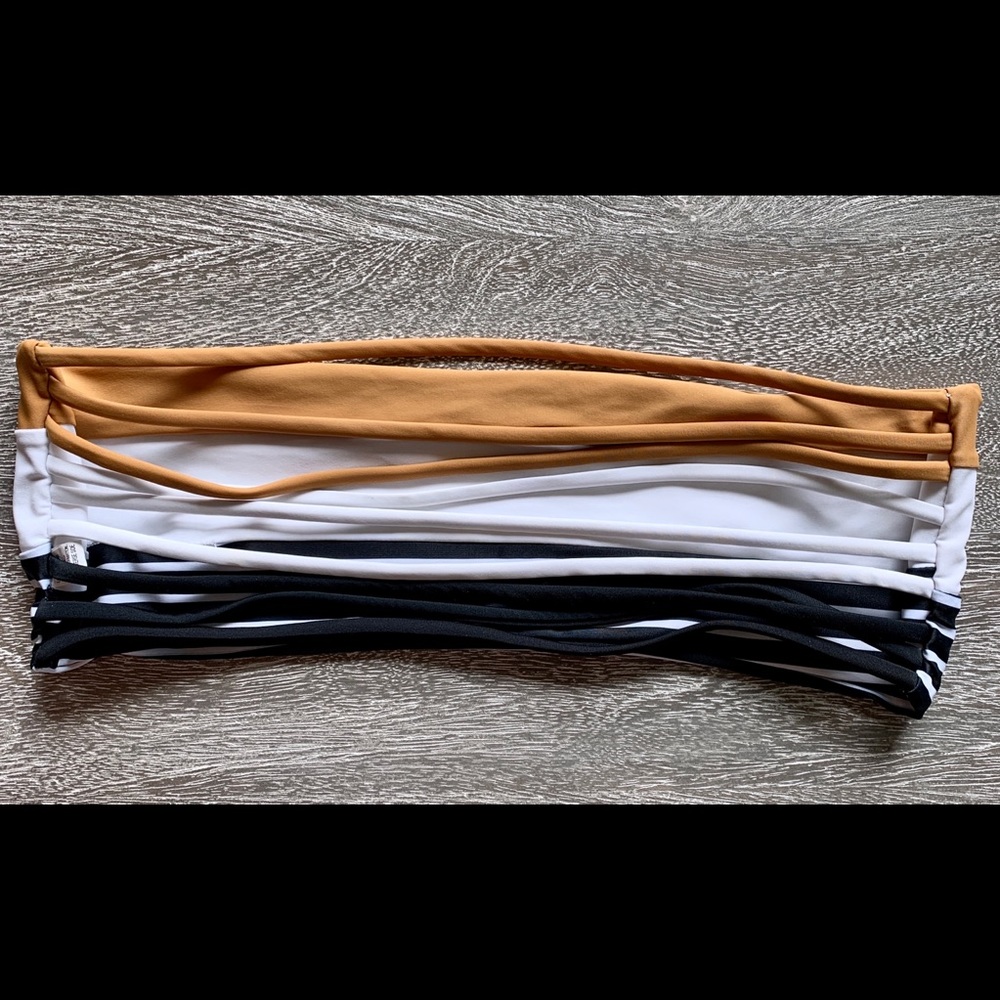 Large, Gold/Blk/Wht Striped Tube Bathing Suit Top - Picture 2 of 4